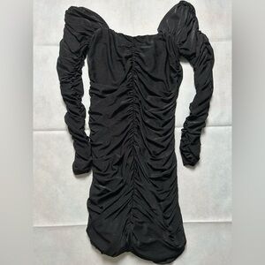 Torn by Ronny Kobo black stretch chiffon gathered long sleeve mini NWT